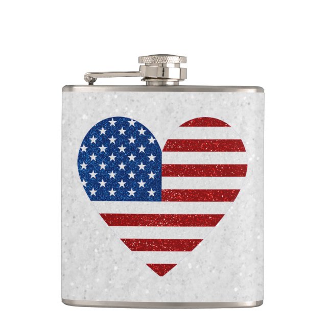 American Flag Heart July 4th Hip Flask (Front)
