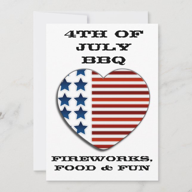 American Flag heart July 4th invitation (Front)