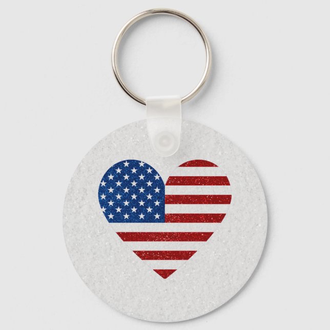 American Flag Heart July 4th Keychain (Front)