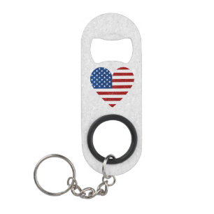 American Flag Heart July 4th Keychain Bottle Opener