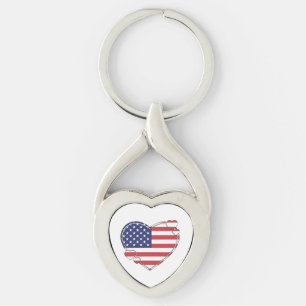 American Flag Heart Keychain