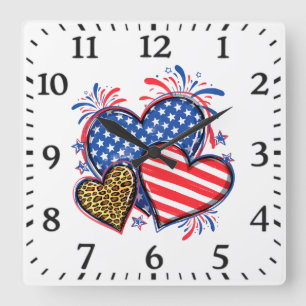American Flag Heart Leopard Sublimation-64210 Square Wall Clock