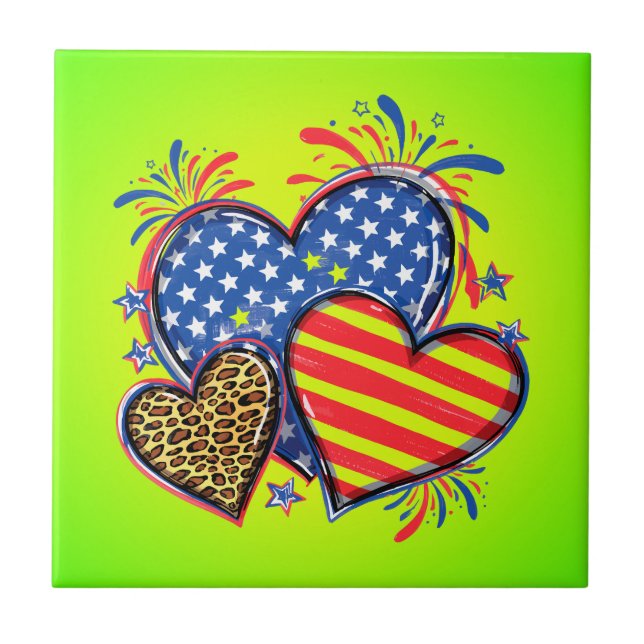American Flag Heart Leopard Sublimation-64210 Tile (Front)