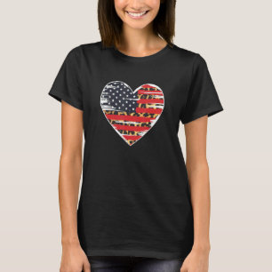 American Flag Heart Leopard Usa Patriotic 4th Of J T-Shirt