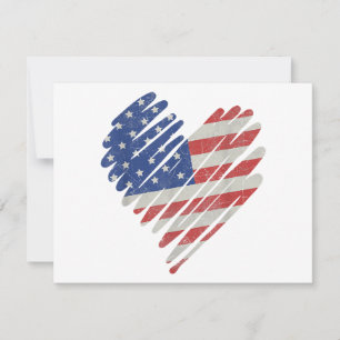 American Flag Heart Red White Blue Cute 4th of Jul Holiday Card