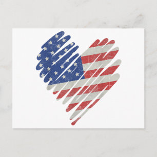 American Flag Heart Red White Blue Cute 4th of Jul Holiday Postcard
