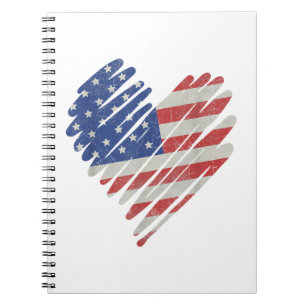 American Flag Heart Red White Blue Cute 4th of Jul Notebook