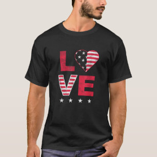 American Flag Heart Red White Blue Cute 4th of Jul T-Shirt