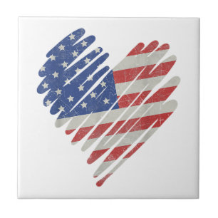 American Flag Heart Red White Blue Cute 4th of Jul Tile