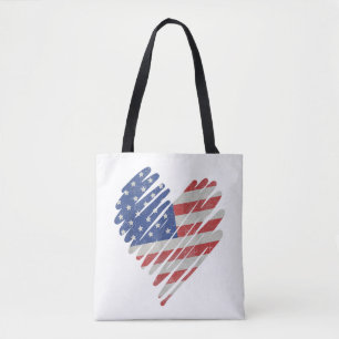 American Flag Heart Red White Blue Cute 4th of Jul Tote Bag