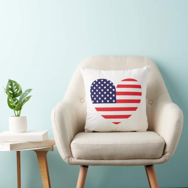 American Flag Heart Throw Pillow (Chair)