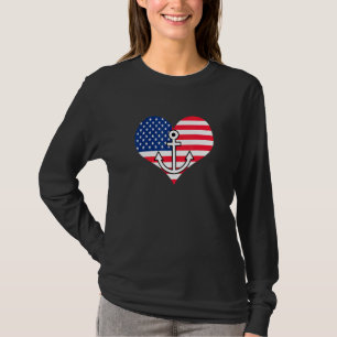 American Flag Heart With Anchor Lakelife Lake Life T-Shirt