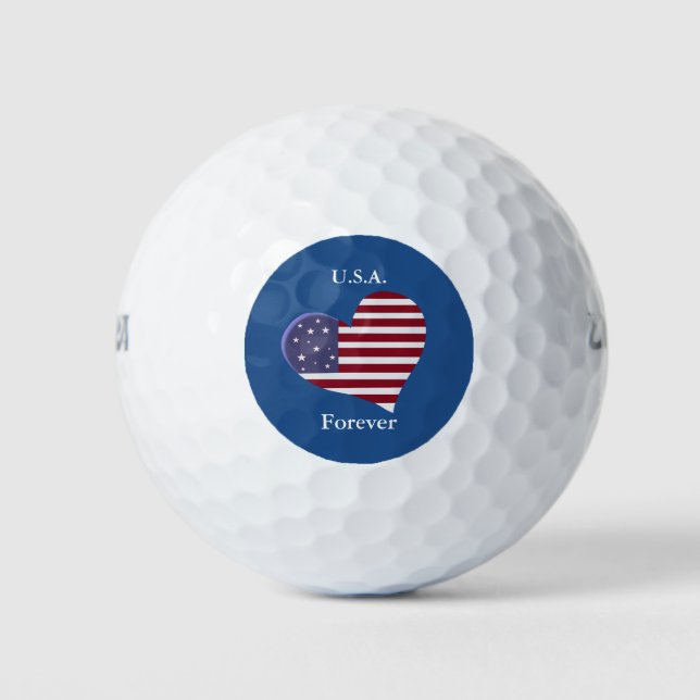 American Flag Heart with Customizable Text Golf Balls (Front)