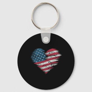 American Flag Heart Women Men Kids Patriotic 4th O Keychain