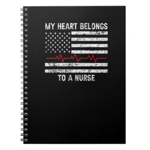 American Flag Heartbeat My Heart Belongs To A Nurs Notebook