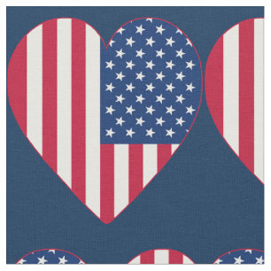 American Flag Hearts Fabric