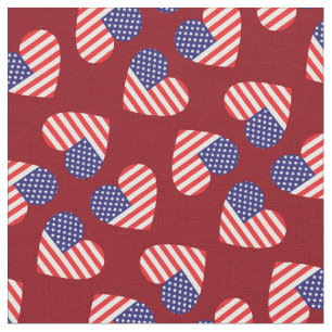 American Flag Hearts Patriotic 4th of July Fabric
