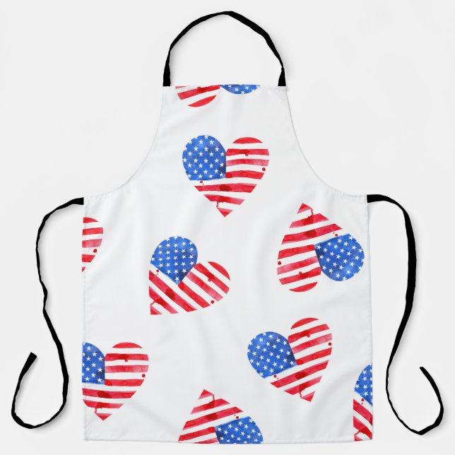 American Flag Hearts Watercolor Seamless. Apron (Front)