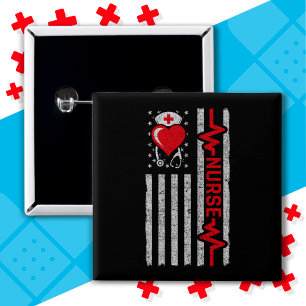 American Flag Hero Heart Life Nurse Appreciation 2 Inch Square Button
