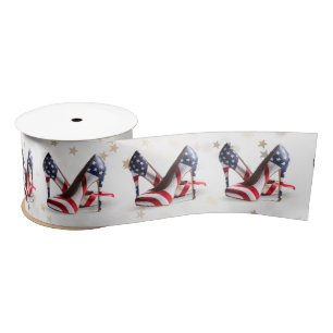 American Flag High Heel Shoes on Stars Satin Ribbon