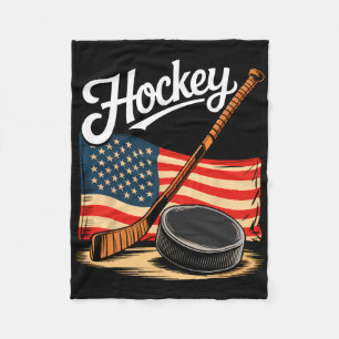 American Flag Hockey 4th Of July Hockey Lover Men Fleece Blanket