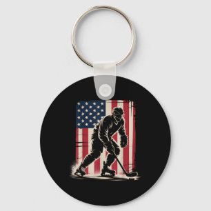 American Flag Hockey 4th Of July Hockey Lover Men Keychain