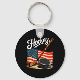 American Flag Hockey 4th Of July Hockey Lover Men  Keychain