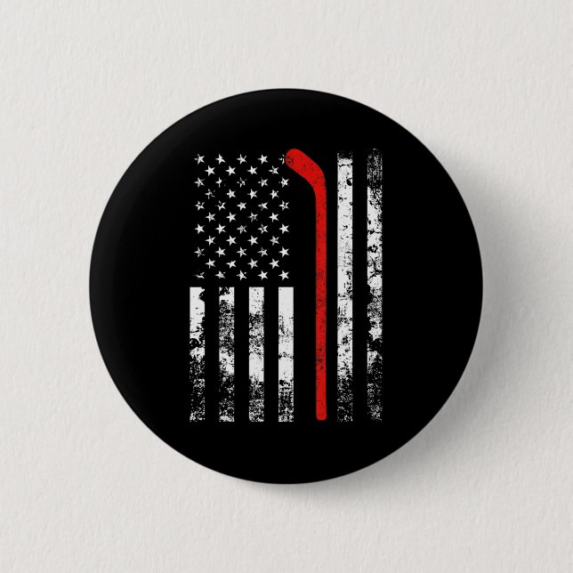 American Flag Hockey USA Patriotic  2 Inch Round Button (Front)
