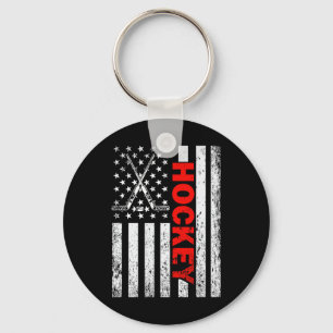 American Flag Hockey Usa Patriotic For Women Girls Keychain