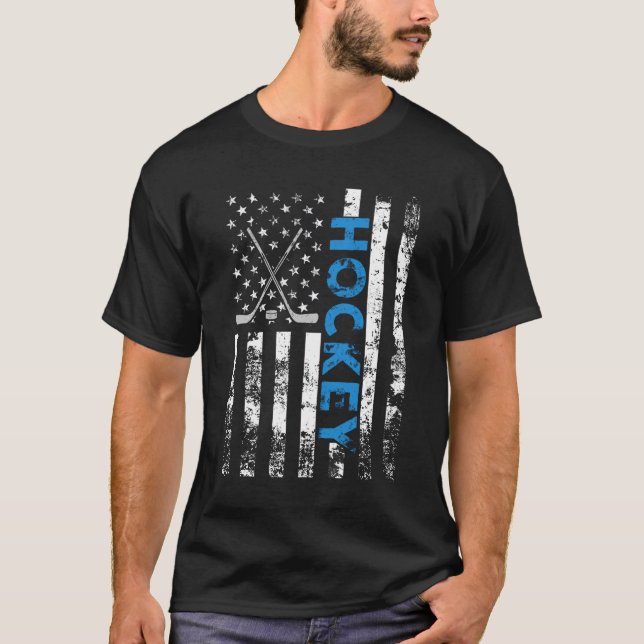 American Flag Hockey USA Patriotic T-Shirt (Front)