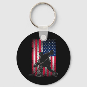 American Flag Hockey Women Kids Men Keychain