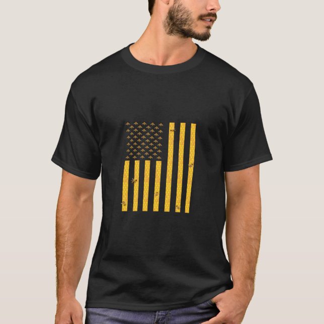 American Flag Honeycomb Honey Bee Beekeeping Beeke T-Shirt (Front)