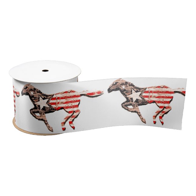 American Flag Horse Running Thunder_Cove Satin Ribbon (Spool)