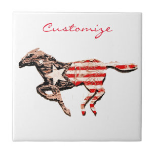 American Flag Horse Running Thunder_Cove Tile