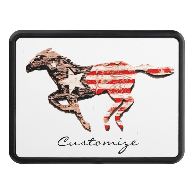 American Flag Horse Running Thunder_Cove Trailer Hitch Cover (Front)