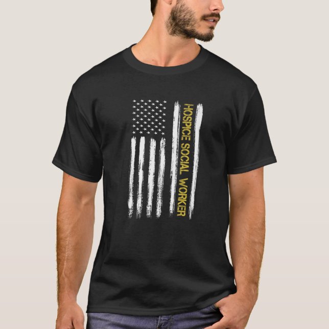 American Flag Hospice Social Worker Palliative Car T-Shirt (Front)