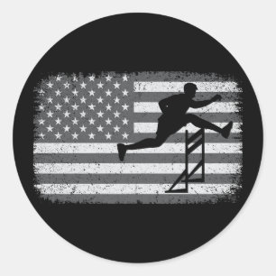 American Flag Hurdles Hurdling Hurdler Running Classic Round Sticker