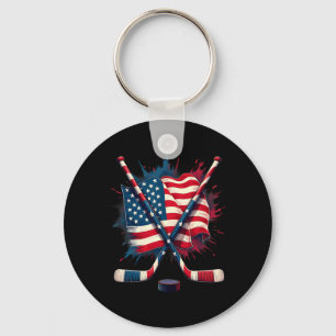 American Flag Ice Hockey Keychain