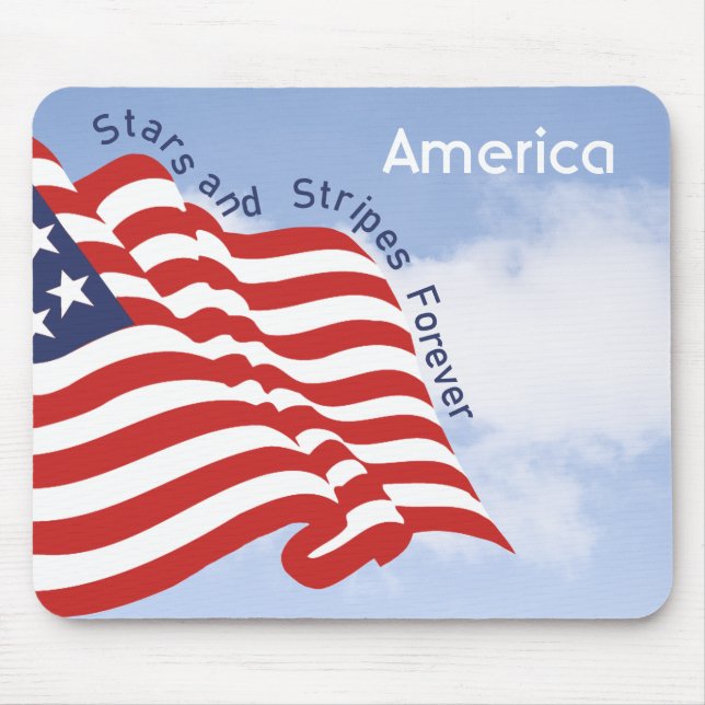 American Flag Illustration Red White Blue Sky Mouse Pad (Front)