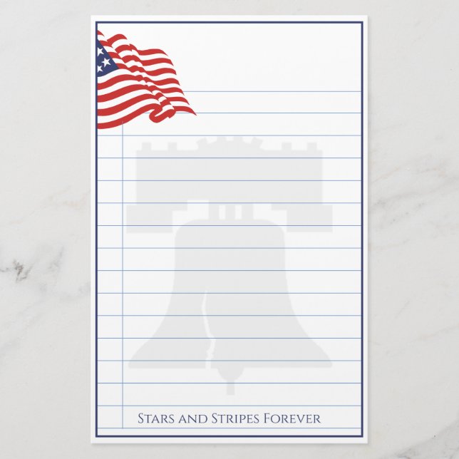 American Flag Illustration Red White & Blue Stationery (Front)