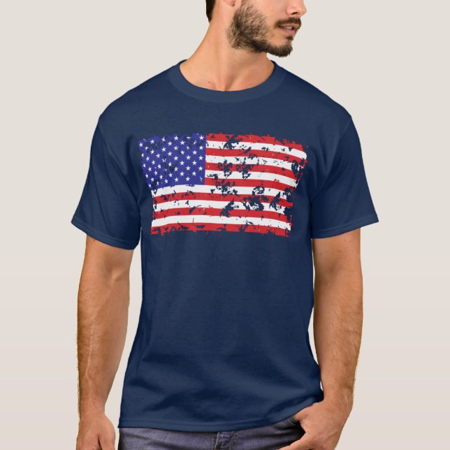 American Flag in a Distressed Pattern T-Shirt (Front)