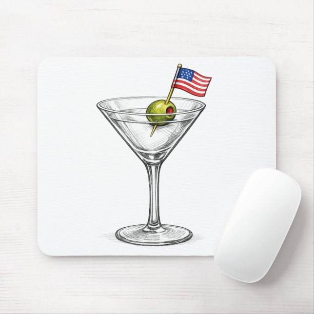 American Flag in a Martini Mouse Pad (With Mouse)