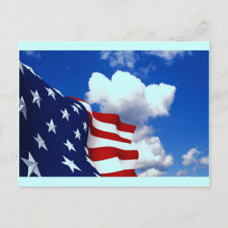 American Flag in blue skies Postcard