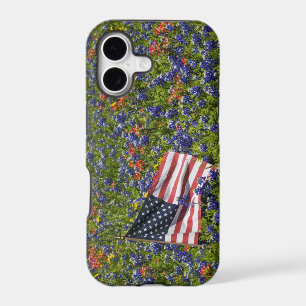 American Flag in field of Blue Bonnets, 2