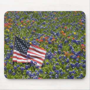 American Flag in field of Blue Bonnets, 2 Mouse Pad
