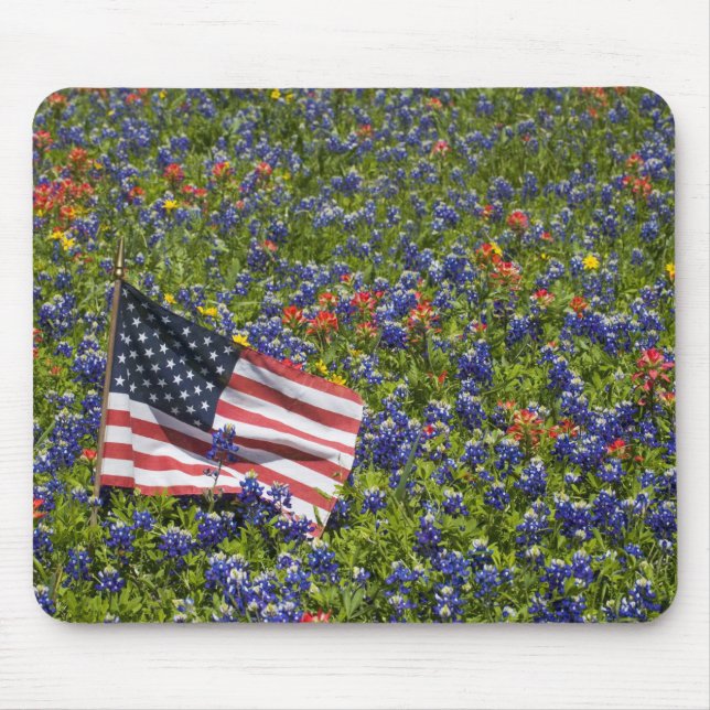 American Flag in field of Blue Bonnets, 2 Mouse Pad (Front)