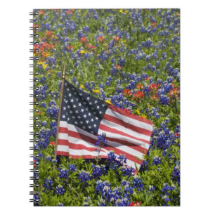 American Flag in field of Blue Bonnets, 2 Notebook