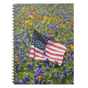 American Flag in field of Blue Bonnets, Notebook
