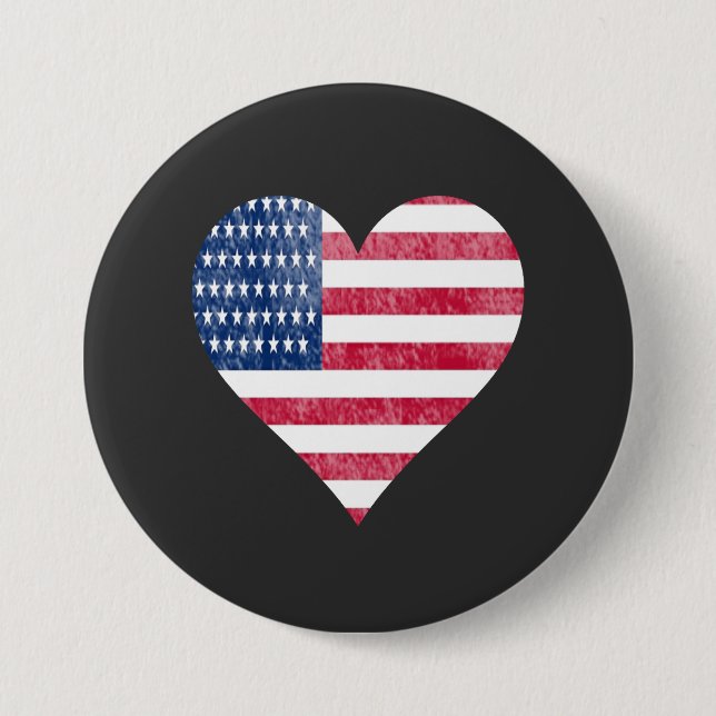 American flag in heart 3 inch round button (Front)