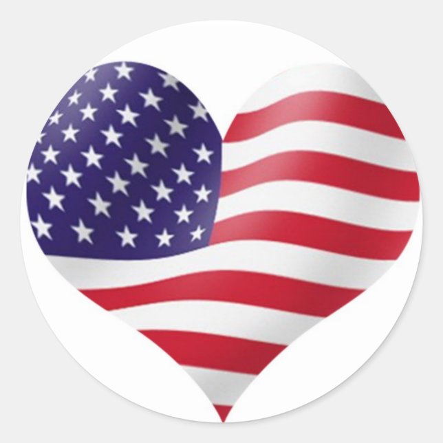 American Flag in heart shape Classic Round Sticker (Front)
